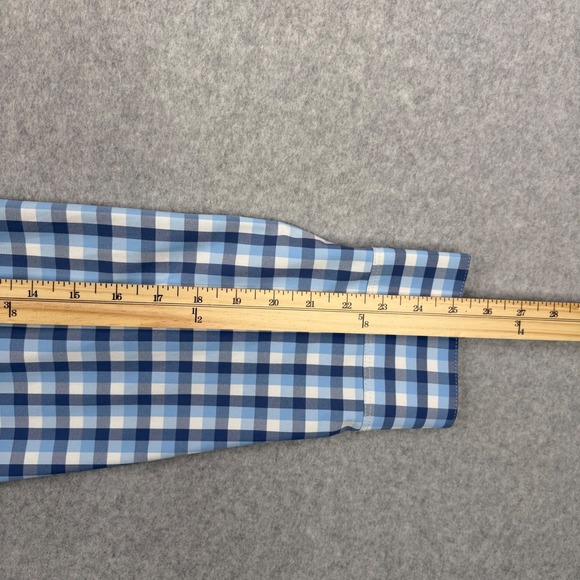 Mizzen+Main Leeward Dress Shirt Mens XXL Blue Gingham Check Trim Fit Stretch - Picture 10 of 11